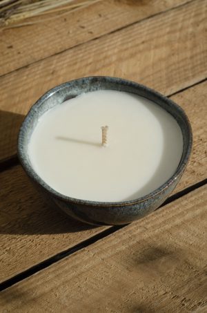 Bougie petit bol gris reflets bleu