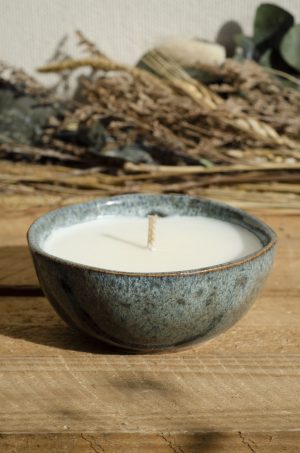 Bougie petit bol gris reflets bleu