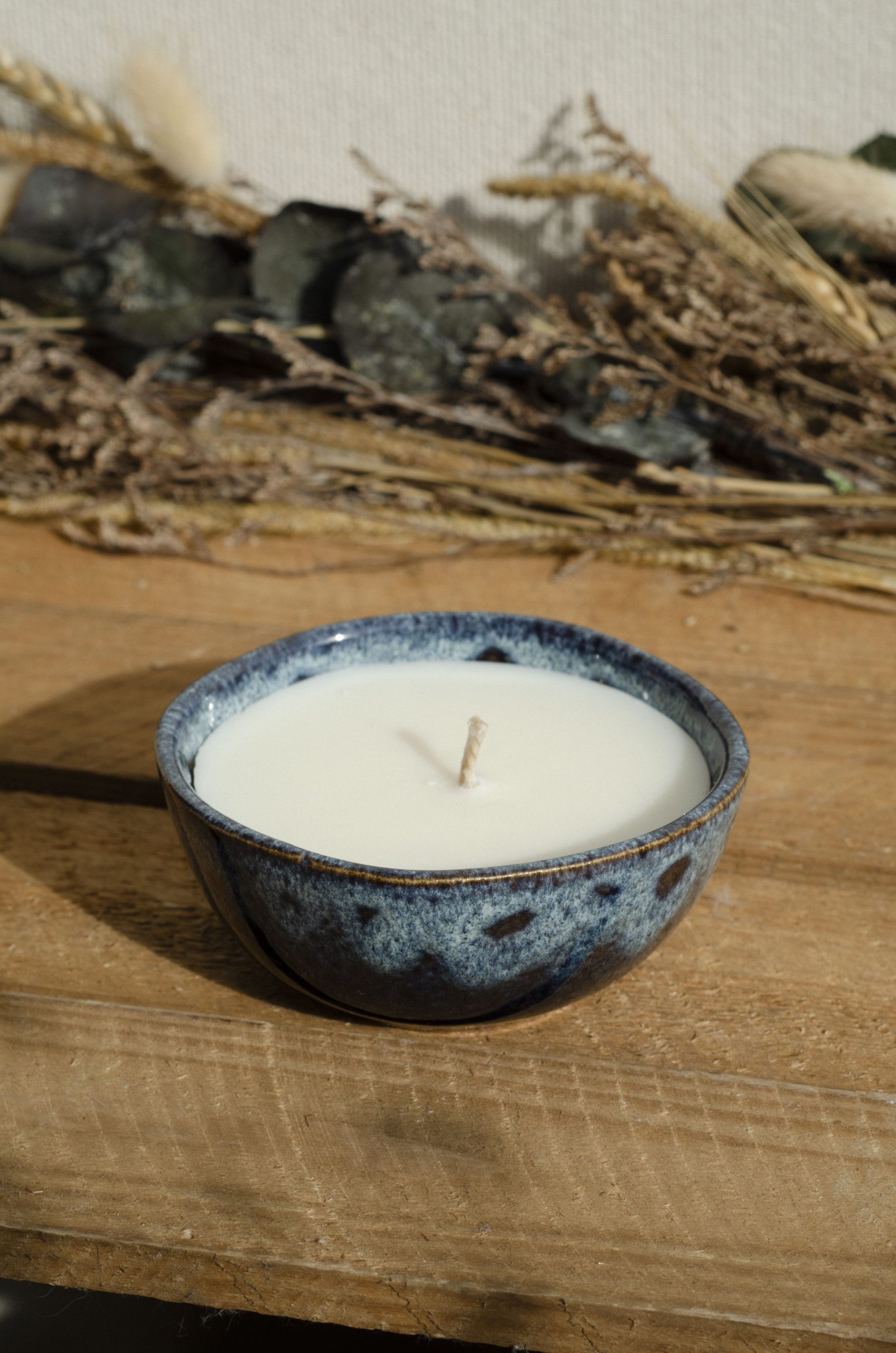 Bougie petit bol noir reflets bleu