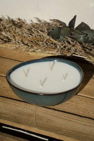 Bougie bol irrégulier bleuté