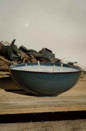 Bougie bol irrégulier bleuté