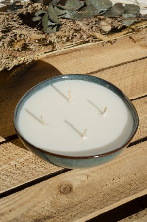 Bougie bol irrégulier bleuté